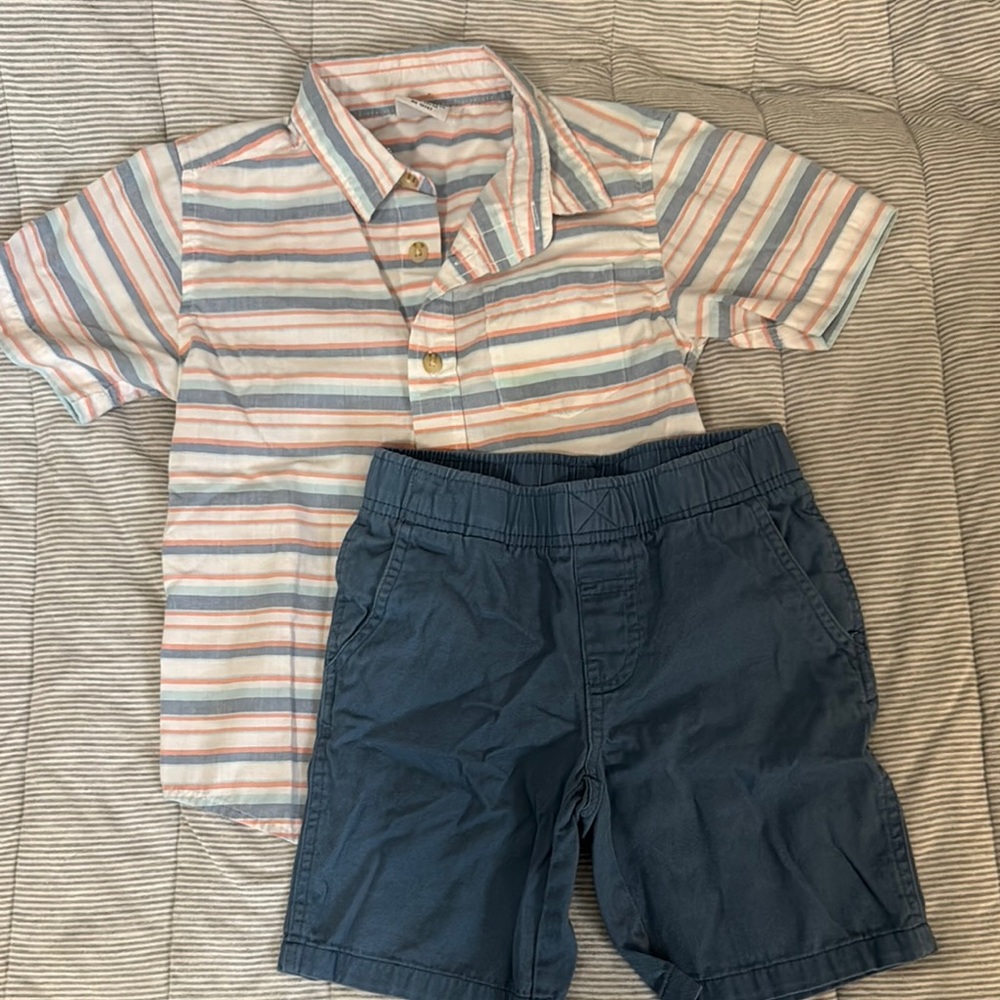 Wrangler Striped Short Sleeve Shirt and Blue Shorts Set